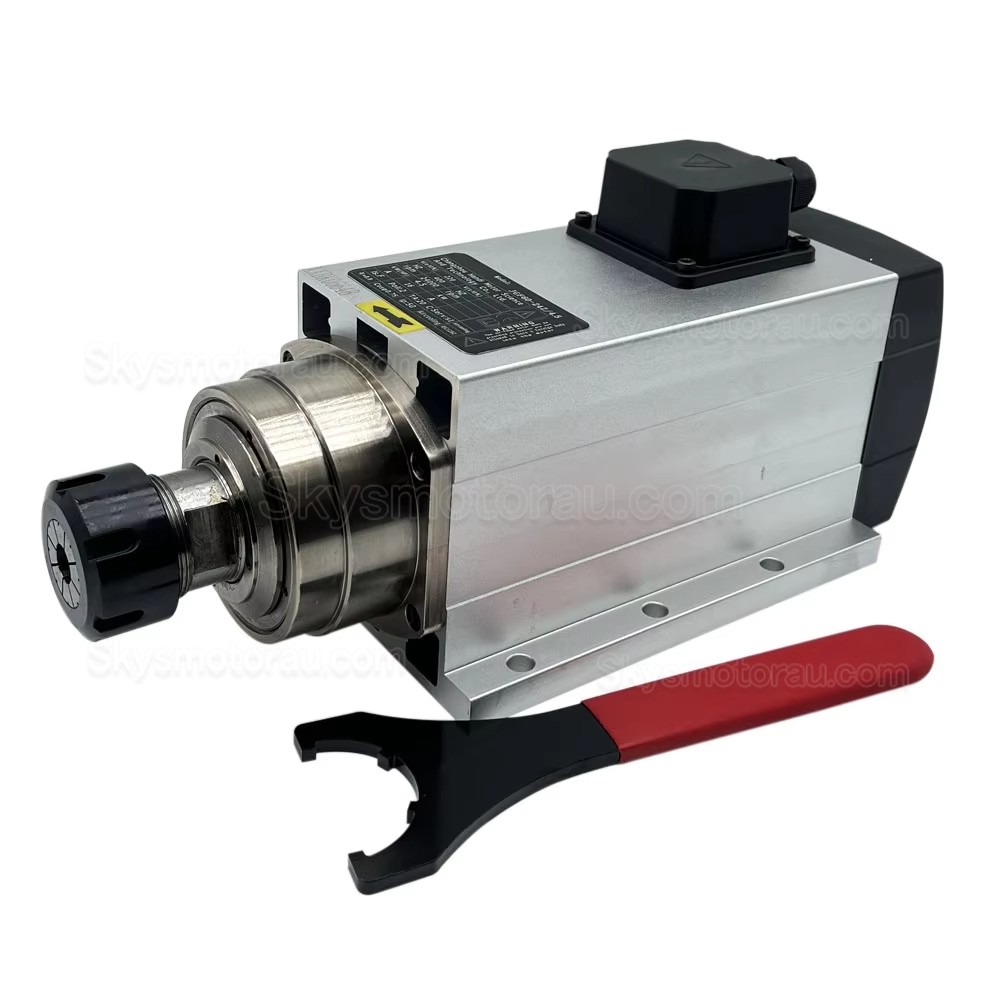 4.5KW VFD Spindle Kit JGF-60-24Z/4.5 + H100-5.5S2/T4 Indc. Air Cooled Spindle Motor + Variable Frequency Drive + 13Pcs ER32 Collet